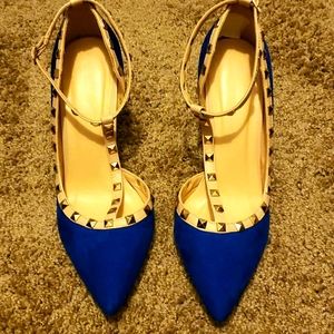 Blue suede heels